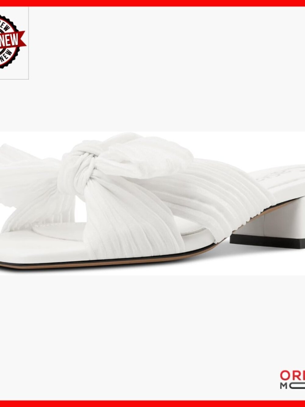 Pleated Bow Knot Low Block Heel Mules Sandals Wedding Party Shoes